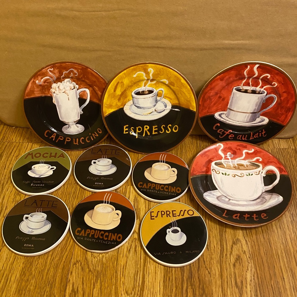 American Atelier At Home Cappuccino And Coffee Saucer Plates & Cup Coasters Set.